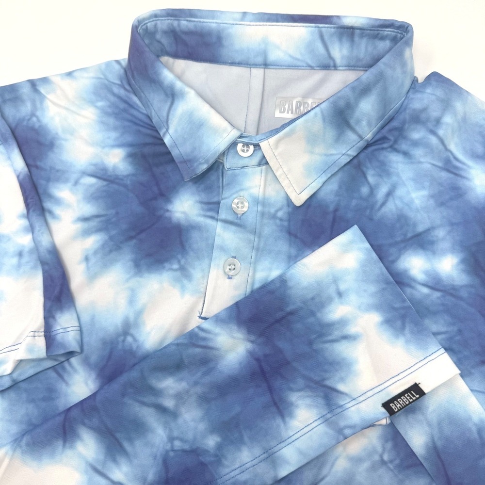 Barbell Apparel Mens Blue Tie Dye Performance Polo Shirt Size M Short‎ Sleeve